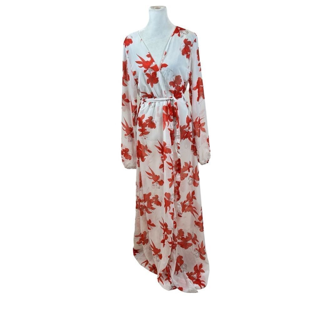 Ladies Matte Collection Achilles Sheer Floral Long Swim Cover Up Robe Size Small